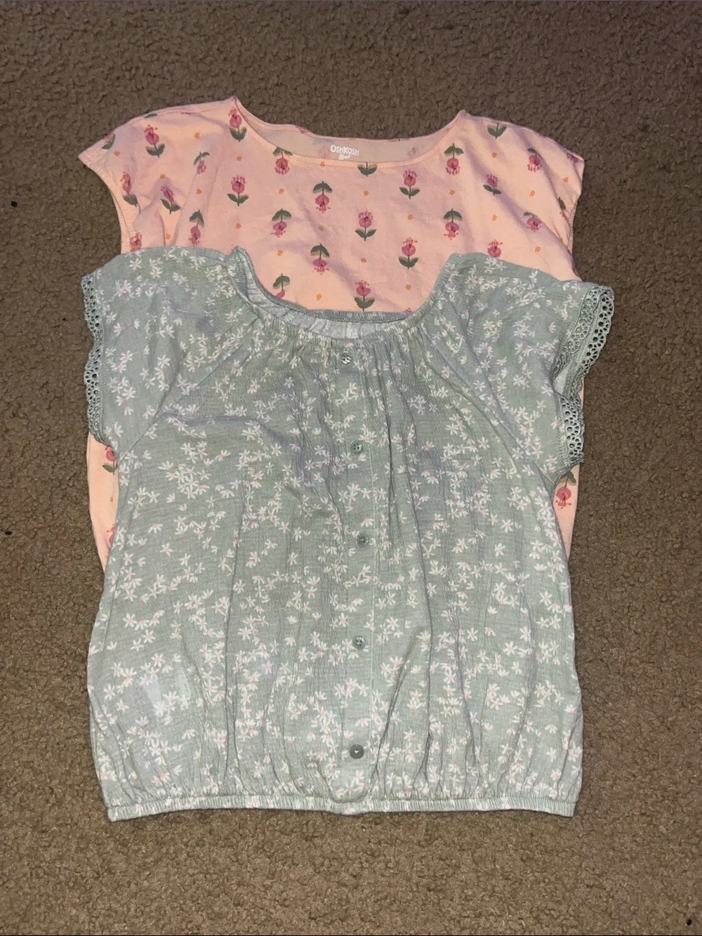 OshKosh B'gosh Pink Floral & Green Floral Girls Tops (2 Pack)